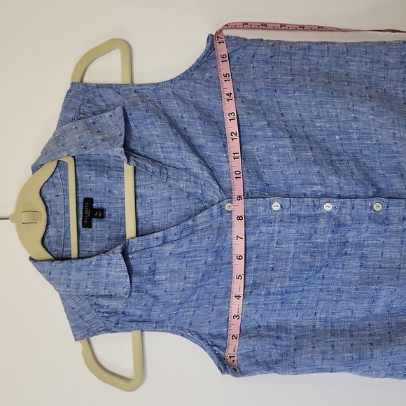 Talbots Women's Blue Chambray 100% Linen Button Down Tie Front Top Size SP - Picture 11 of 14